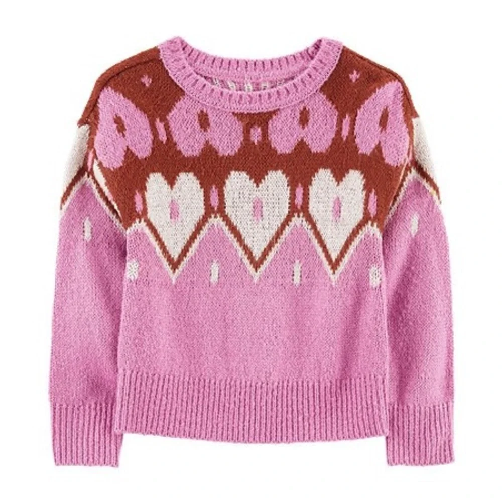 Carter's Toddler Girls Heart Mohair Like Pullover Sweater - Pink Hearts‎ - 3T